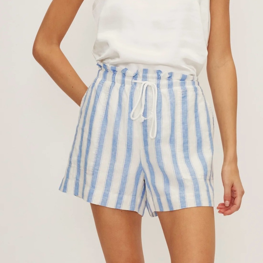Melissa Nepton Henry‎ Short - Light Blue Wide Stripe 100% Linen Size L
